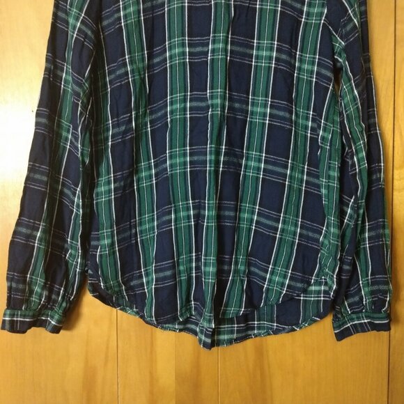 Loft Women's Small Mock Neck Plaid Pullover Blouse Classic Back Button Closure - Picture 3 of 6